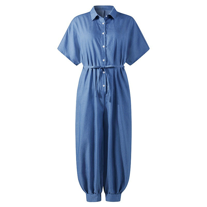Samantha Casual Short Sleeve Denim Jumpsuit