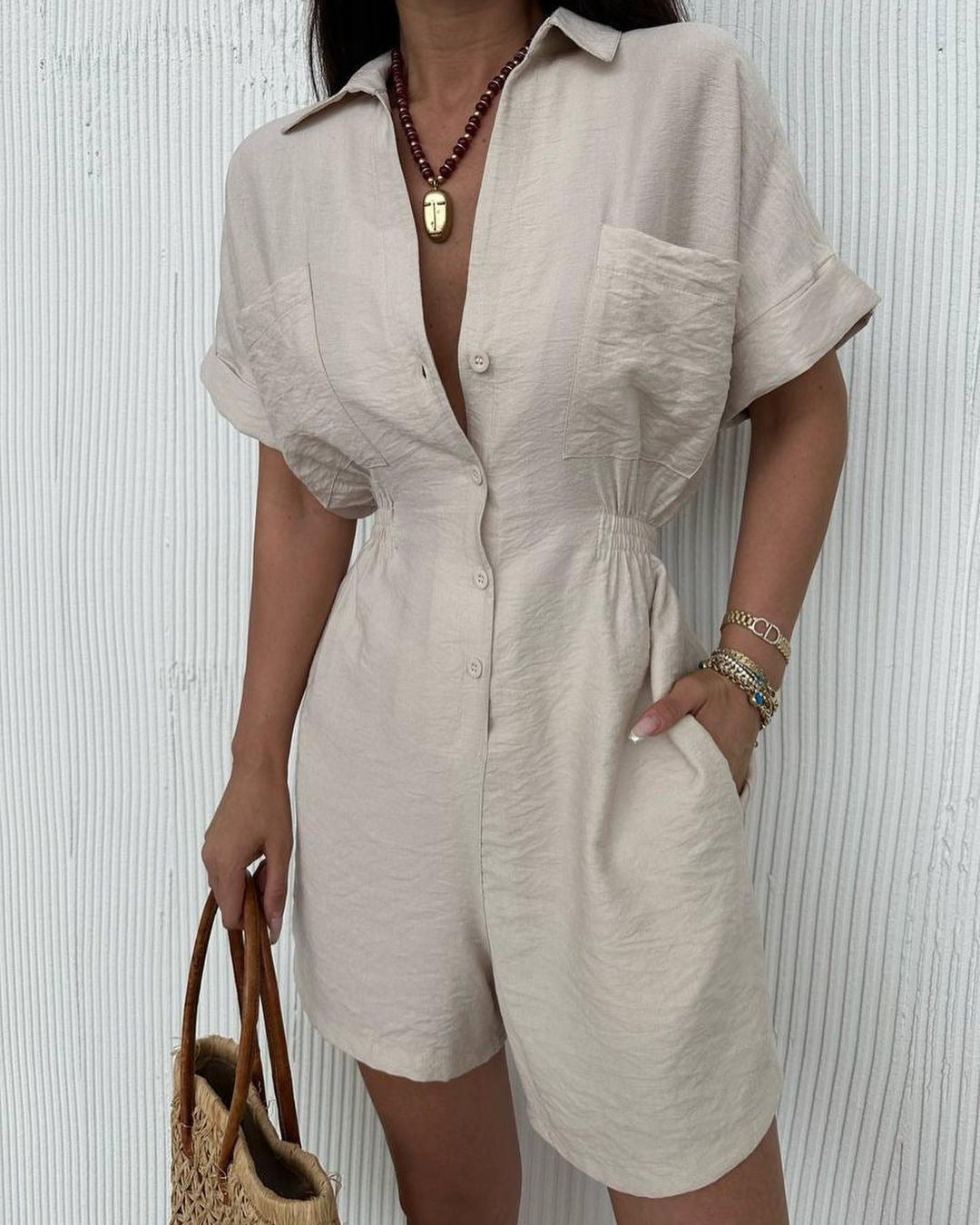 Simone Casual Loose One-piece Shorts Suit