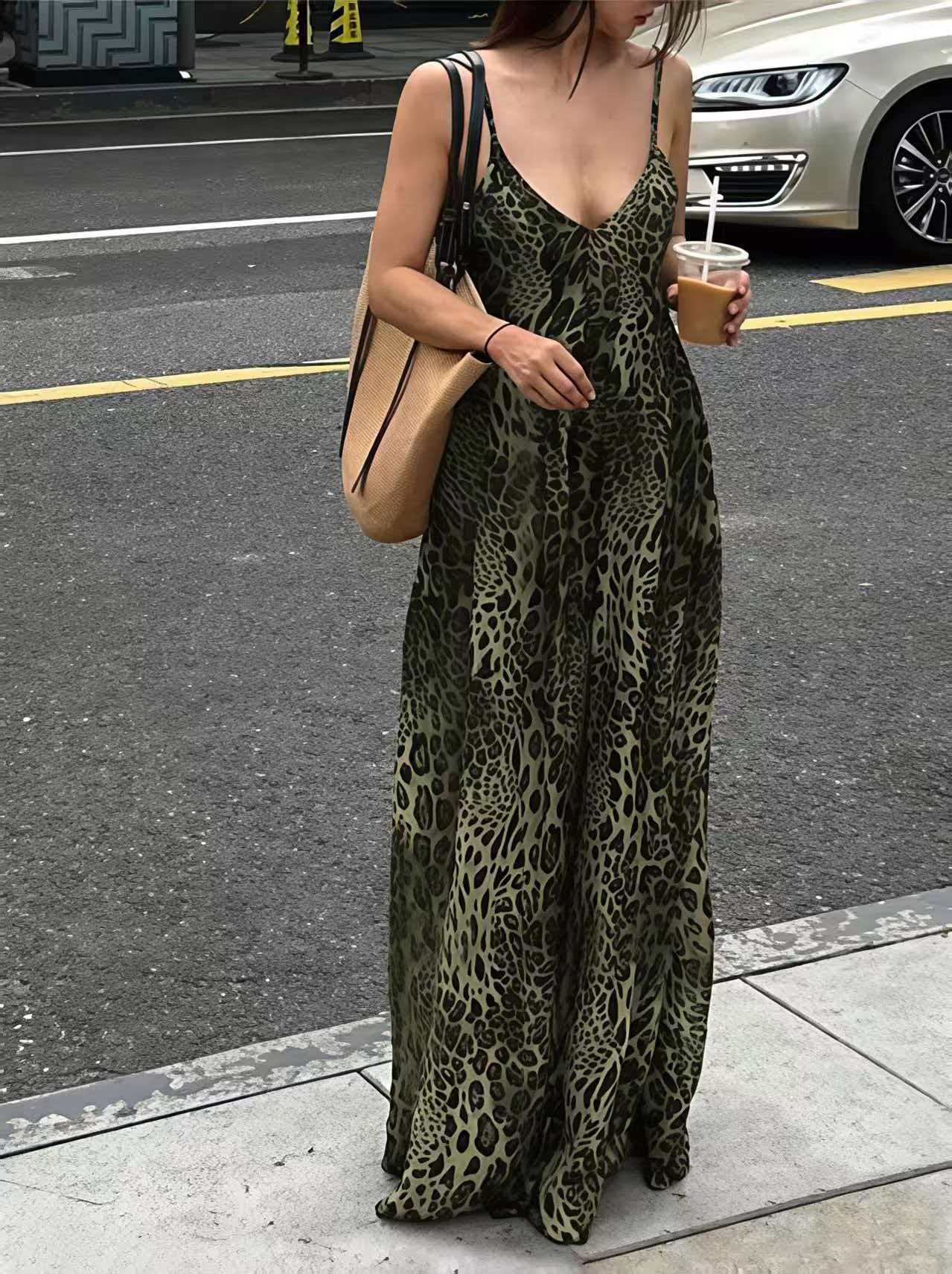 Isis Leopard-print Backless V-neck Dress