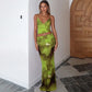 Printed Sexy V-neck Vest Slim Two Piece Set