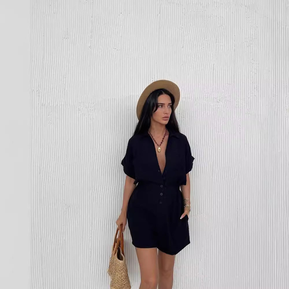 Simone Casual Loose One-piece Shorts Suit
