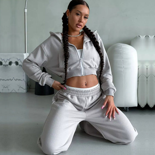 Cropped Hooded Sweater Set