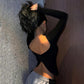 Simple And Sexy Style T-shirt Autumn And Winter Big Backless Design Slimming Top For Women