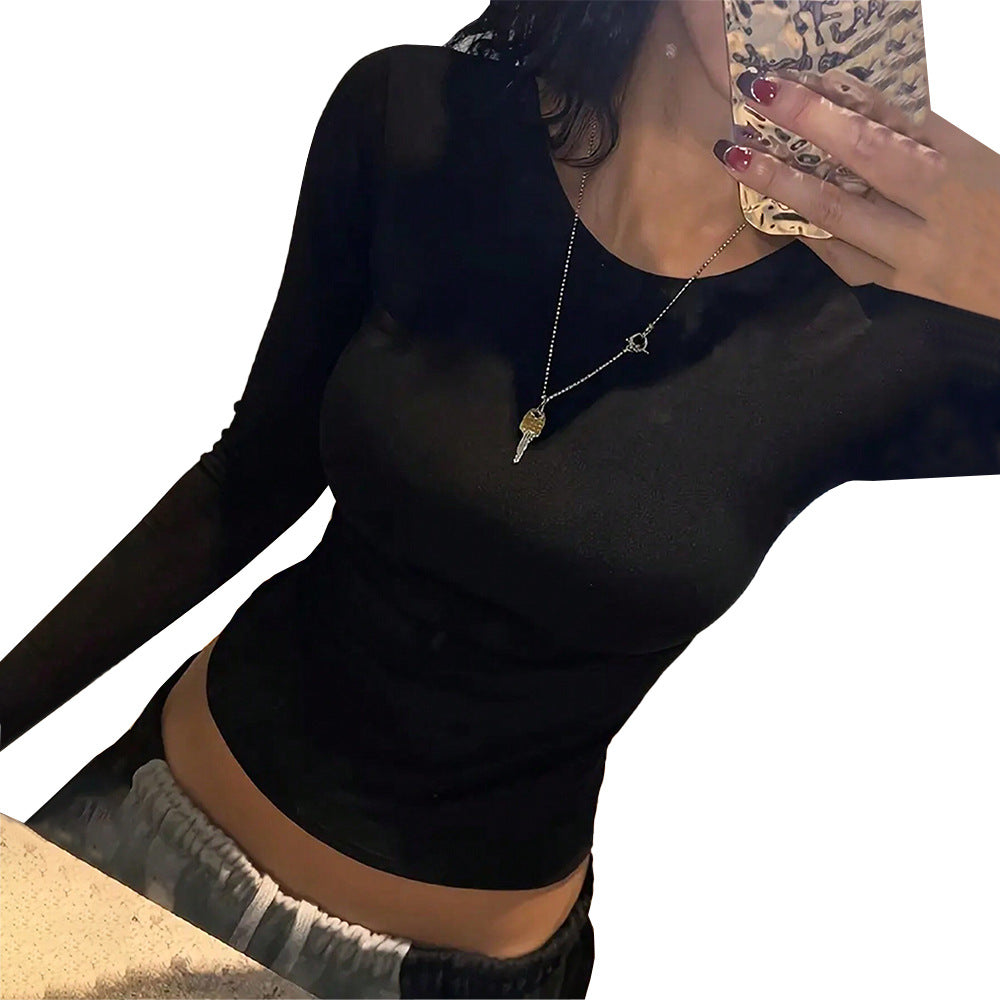 Simple And Sexy Style T-shirt Autumn And Winter Big Backless Design Slimming Top For Women