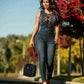 Eyelets denim jumpsuit