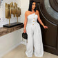 Sexy Tube Top Sleeveless Metal Button Wide Leg Jumpsuit