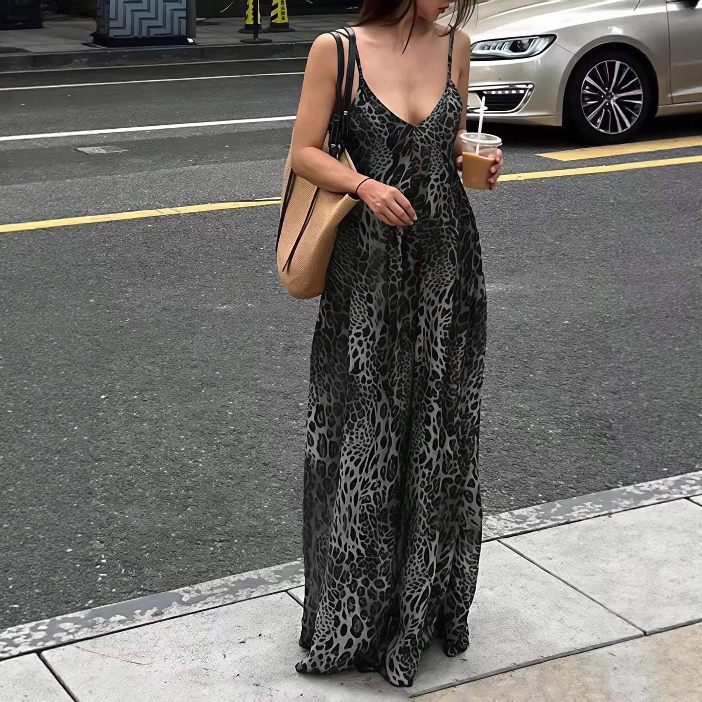 Isis Leopard-print Backless V-neck Dress