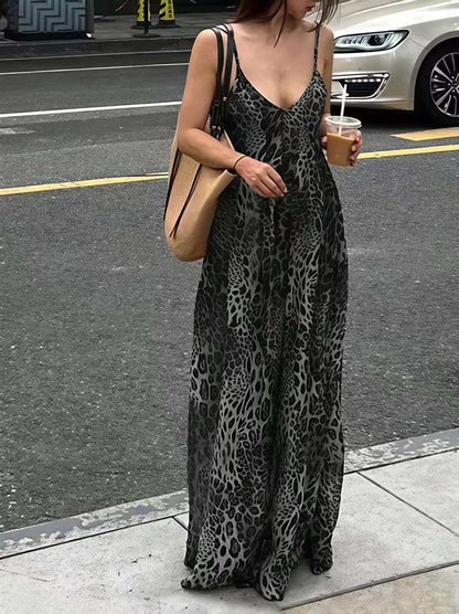 Isis Leopard-print Backless V-neck Dress