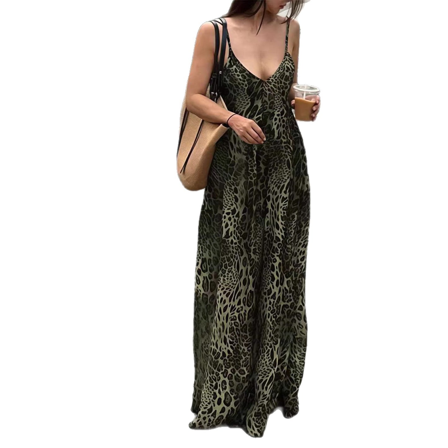 Isis Leopard-print Backless V-neck Dress