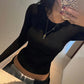 Simple And Sexy Style T-shirt Autumn And Winter Big Backless Design Slimming Top For Women