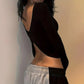Simple And Sexy Style T-shirt Autumn And Winter Big Backless Design Slimming Top For Women