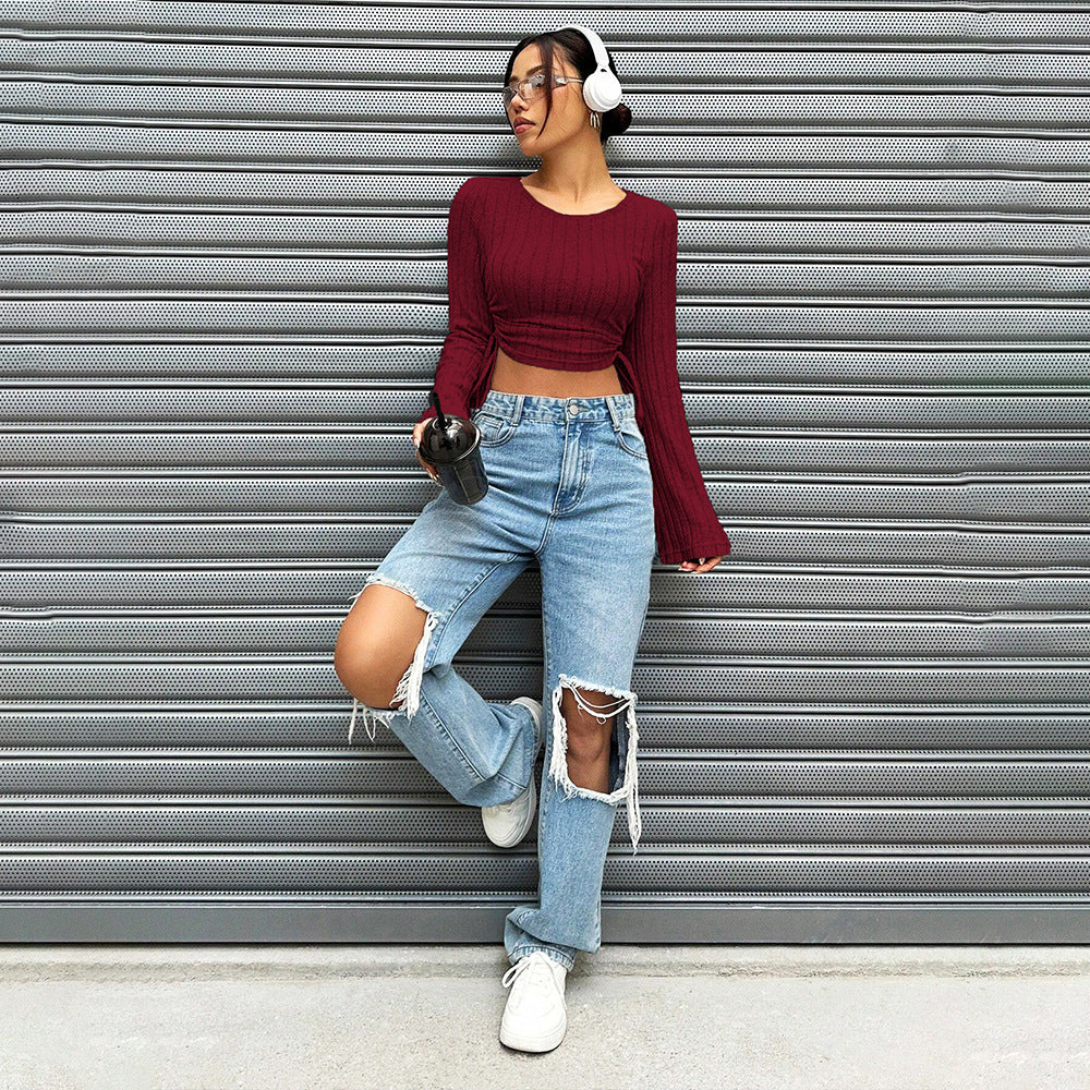 Women's Fashion Trend T-shirt Autumn Winter Street Style Slim Fit Short Top