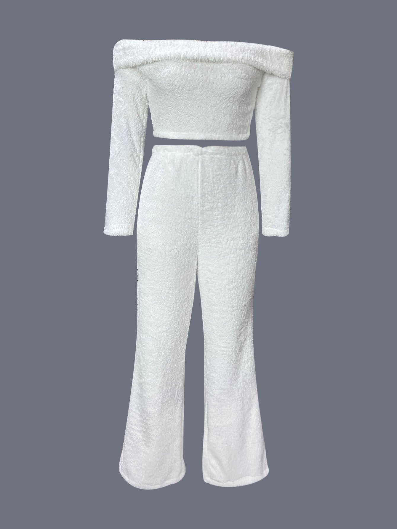 Casual Solid Color Women's Long Pants Sport Furry Pants Cuffed Pants Set