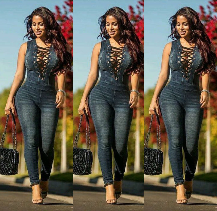 Eyelets denim jumpsuit