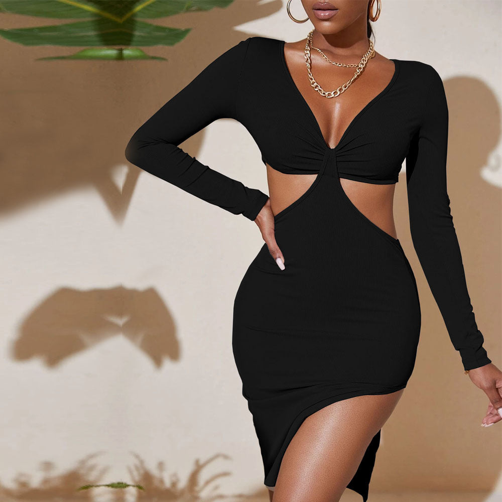Elegant V-neck Long-sleeve Versatile Evening Dress