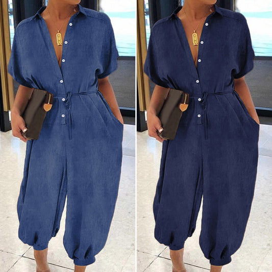 Samantha Casual Short Sleeve Denim Jumpsuit