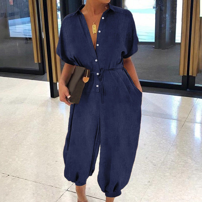 Samantha Casual Short Sleeve Denim Jumpsuit