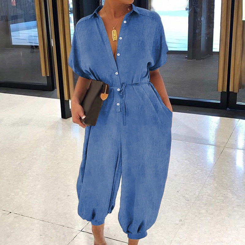Samantha Casual Short Sleeve Denim Jumpsuit