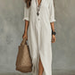 Casual Solid-color Lapel-front Slit Maxi Dress