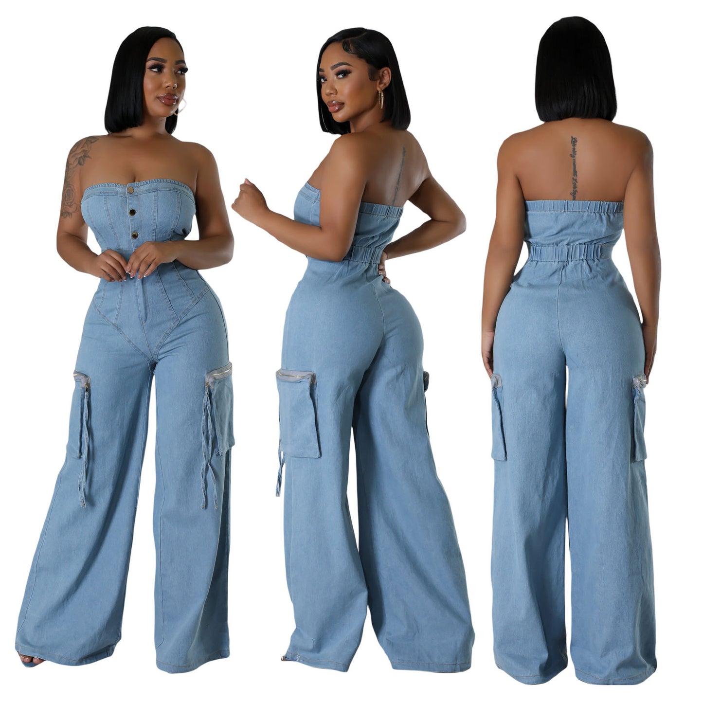 Off-shoulder Denim Jumpsuit