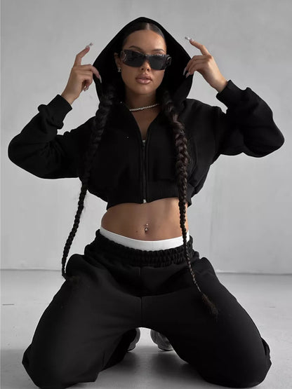 Cropped Hooded Sweater Set