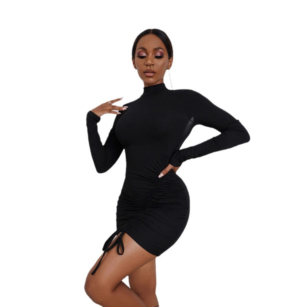 Sexy Backless Ruched High-neck Long-sleeve Knit Dress