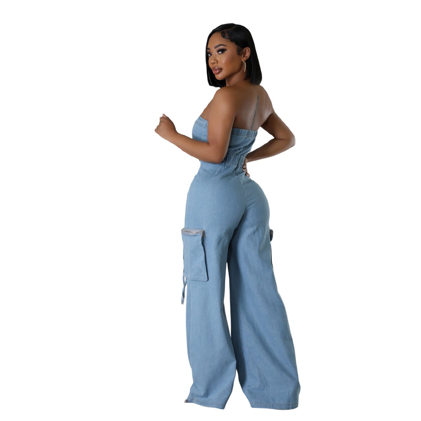 Off-shoulder Denim Jumpsuit