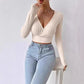 Short Deep V-neck Slim-fit Long Sleeve Knitted Top