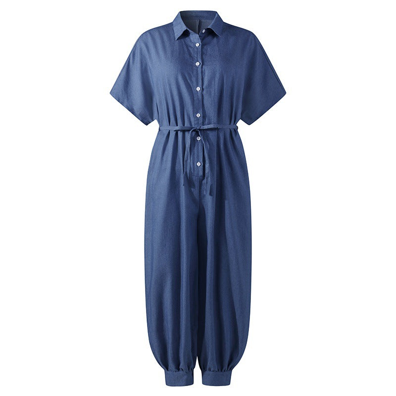 Samantha Casual Short Sleeve Denim Jumpsuit