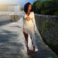 Women's Chest-wrapped Long Sleeve V-neck Lace-up Long Dress