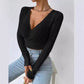 Short Deep V-neck Slim-fit Long Sleeve Knitted Top
