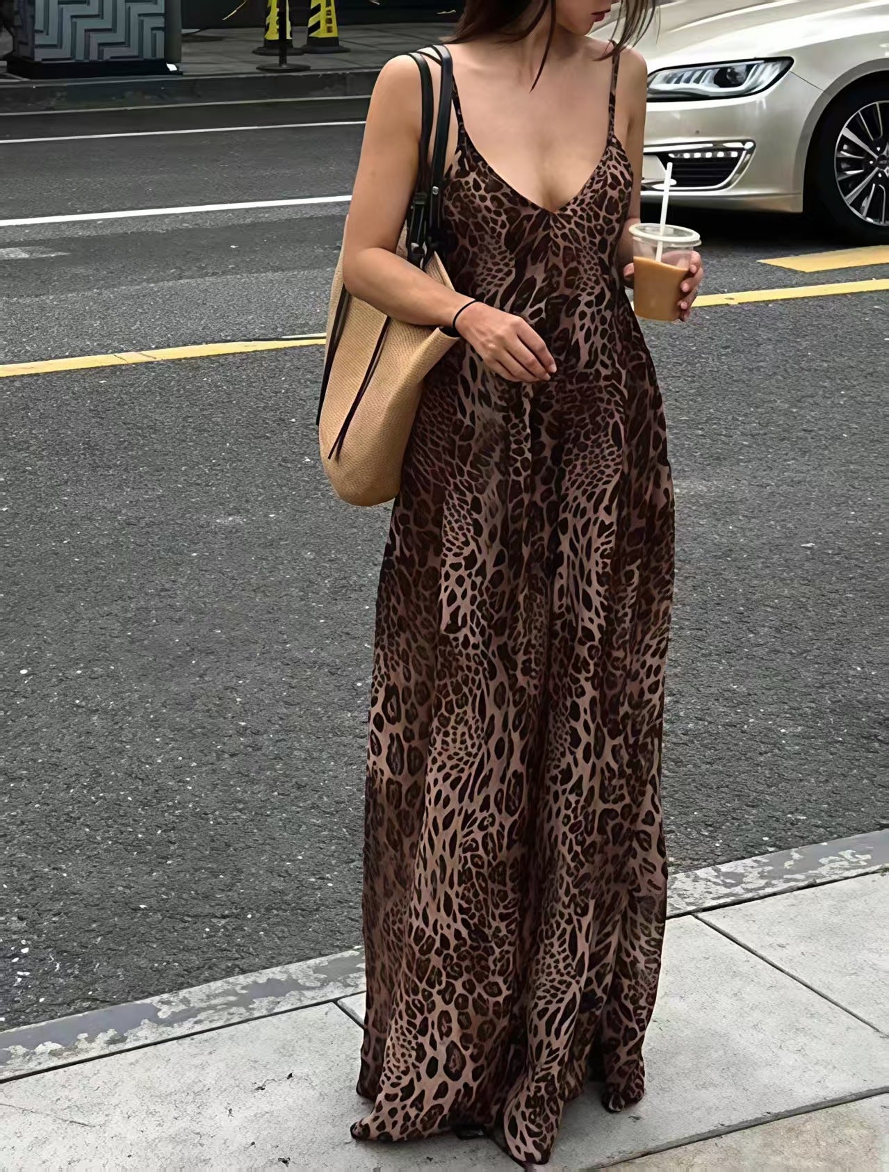 Isis Leopard-print Backless V-neck Dress