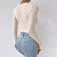 Short Deep V-neck Slim-fit Long Sleeve Knitted Top