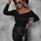Fashion Sexy Off-Shoulder Long-Sleeved T Women Clothing